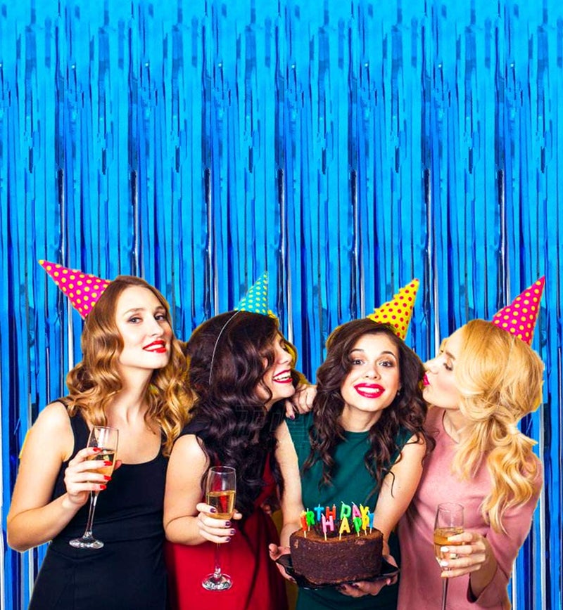 i-CHONY 2 Pcs 3.2ft x 8.2ft Shiny Blue Metallic Tinsel Foil Fringe Curtains Photo Booth Backdrop for Birthday Wedding Holiday Celebration Bachelorette Party DÃ©cor - Image 5